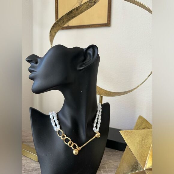 Elegant Gold and White Pearl Necklace N806 - Picture 4 of 4